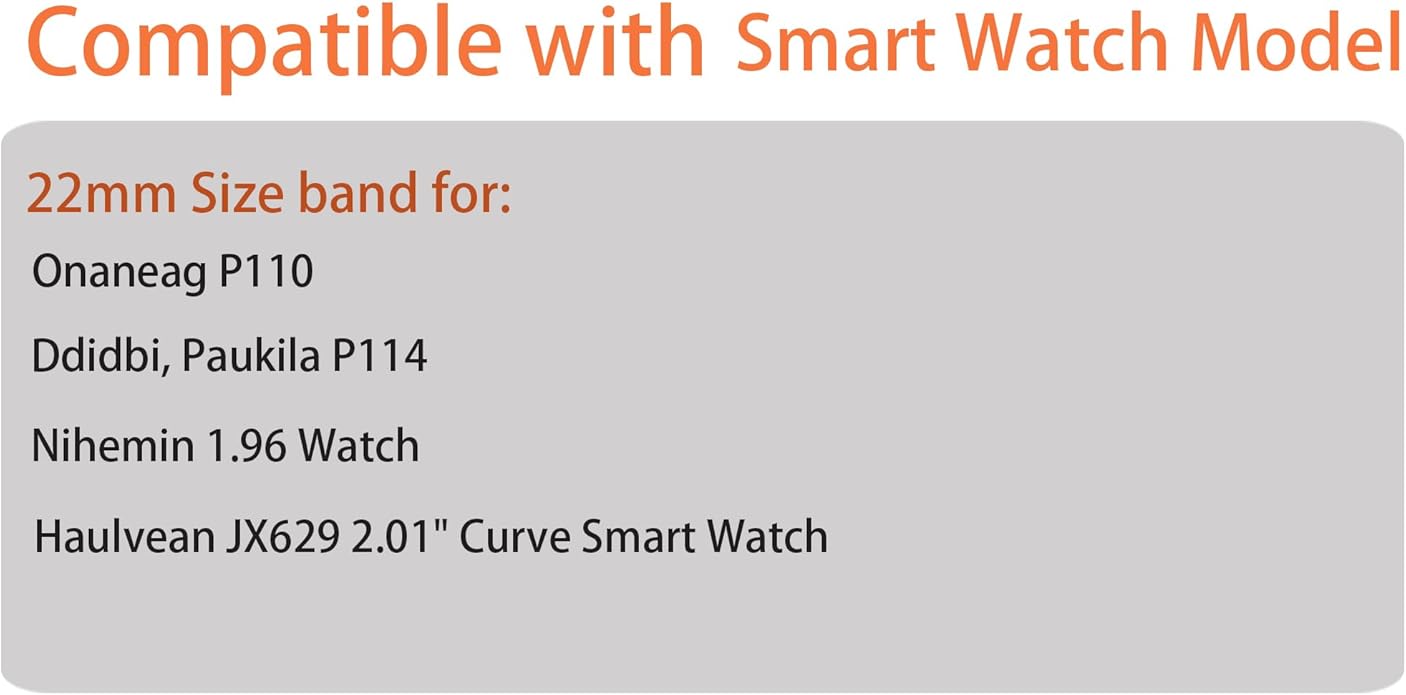 Compatible for Onaneag Smart Watch Band, 22mm Quick Release Stainless Steel Metal Replacement Straps Compatible for Onaneag P110, Ddidbi, Paukila P114, Nihemin 1.96 Watch, Haulvean JX629 Watch