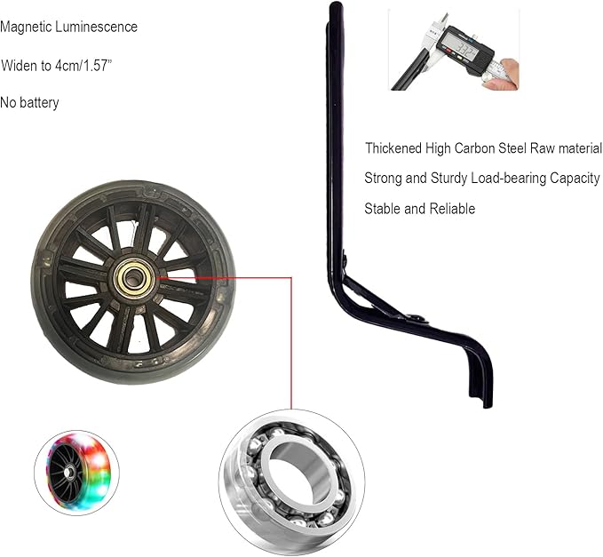 1 Pair Bike Training Wheels Mute Flash Wheels,Children Bicycle Wheels Flash Mute Wheel Compatible for 12 14 16 18 20 inch Single Speed Bike