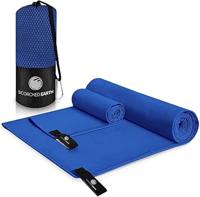 ScorchedEarth Microfiber Travel & Sports Towel Set (Royal Blue) - XL Set (39x70.5 & 12x24)