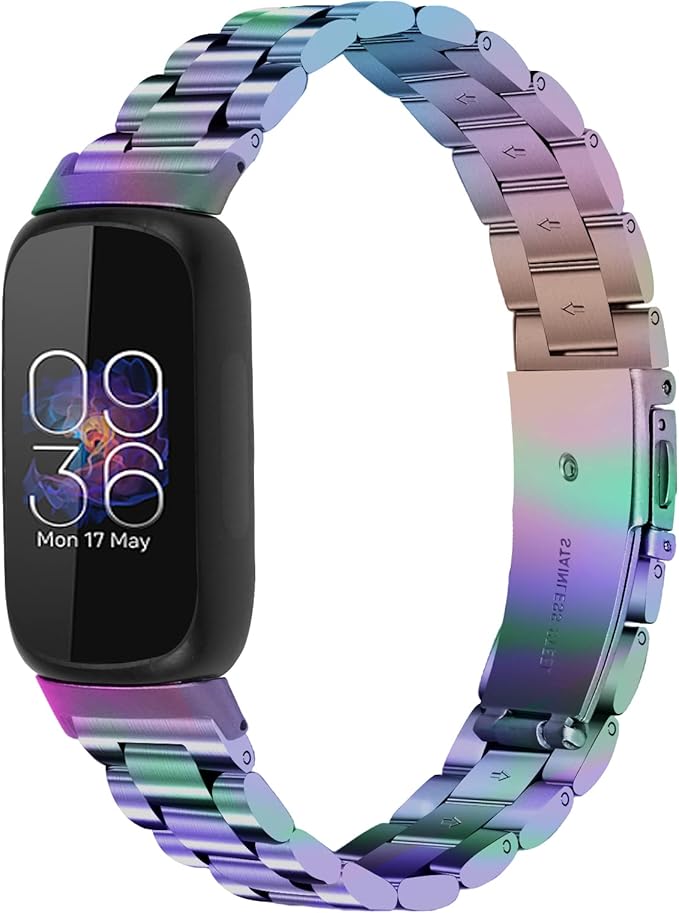 Stainless Steel Band Compatible with Fitbit Inspire 3, Adjustable Metal Watch Bands Bracelets,Wristband Replacement for Women Men(Colourful)