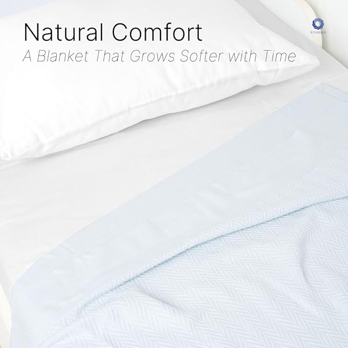 100% Cotton Herringbone Weave Blankets, 66"X90" Twin, Throw Blanket for Bed,All Season Cotton Blanket, Cozy Blanket,Throws Bed Blanket, Throw Blanket for Couch,Modern Home Decor -Light Blue