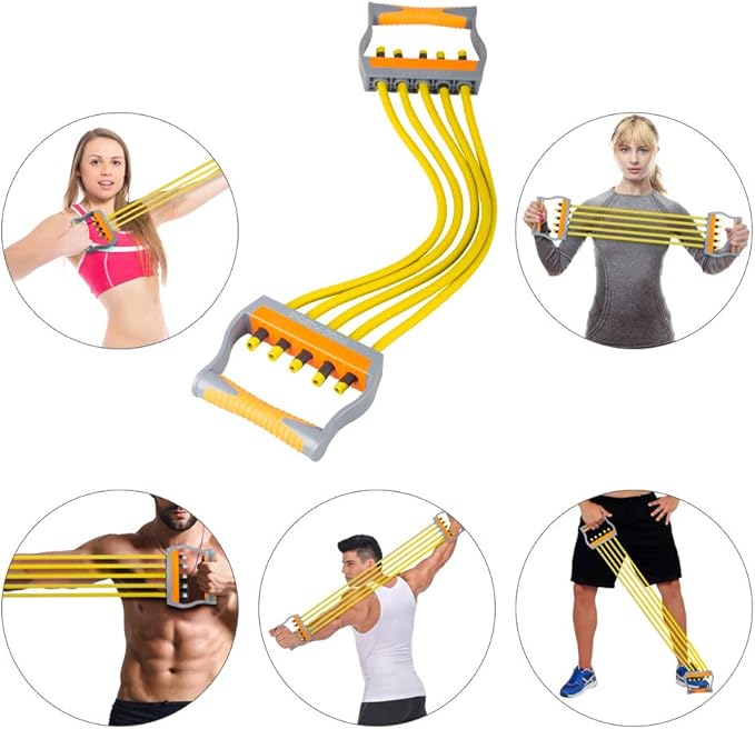 TOCO FREIDO Chest Expander | Arm Training, 5 Tubes Ajustable Arm Strength Trainer, Exercise Resistance Bands for Home Fitness Muscle Training Body Building