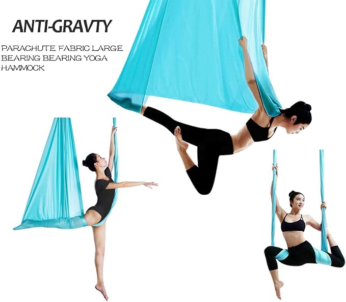 Aerial Yoga Hammock L:5M W:2.8M 5.5 Yards Aerial Pilates Silk Yoga Swing Set with 2000 Ibs Load Include Daisy Chain, Pose Guide