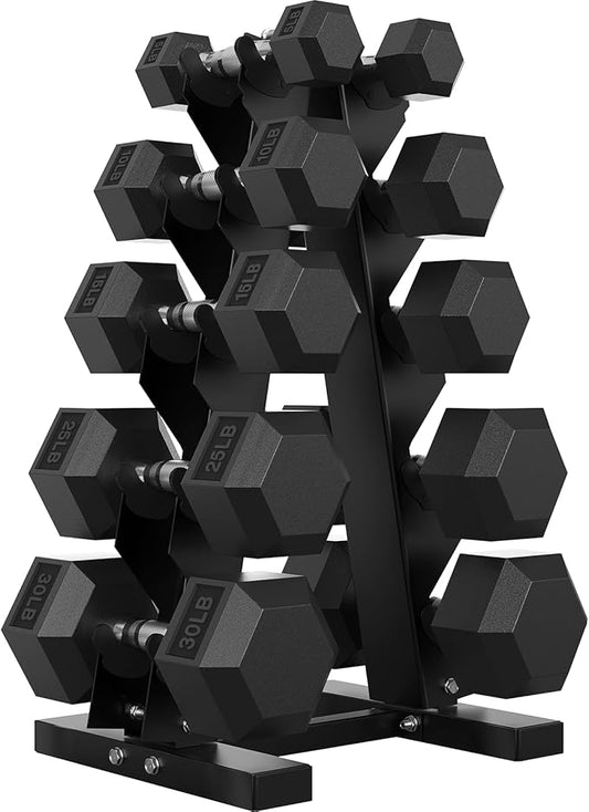 Hex Dumbbell Sets with Rack, 60-550 lb Rubber Encased Exercise & Fitness Dumbbells Set with Rack Option, Hand Weight for Strength Training, Weight Dumbbells