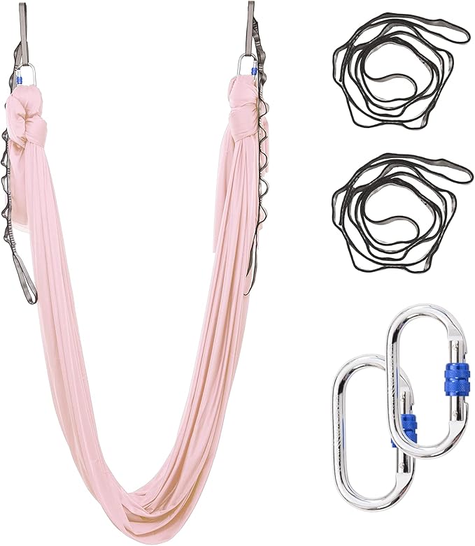 5.5 Yards Aerial Silks Yoga Swing Set - Aerial Yoga Hammock Kit Anti-Gravity Flying for Fitness, Low/Non Stretch Nylon Tricot Fabric Hardware Included for Dance