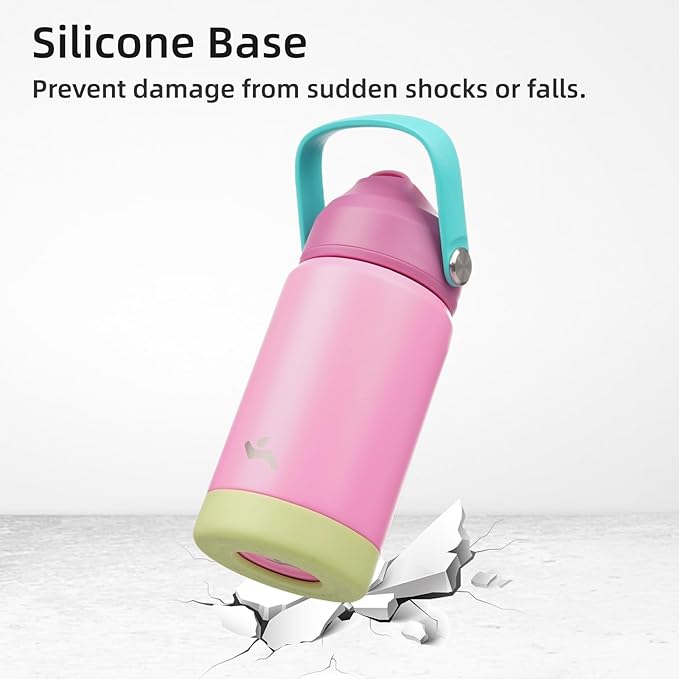 Insulated Water Bottle with Straw Lid,12 oz Stainless Steel Vacuum Metal Bottle with Silicone Handle,Rose Pink