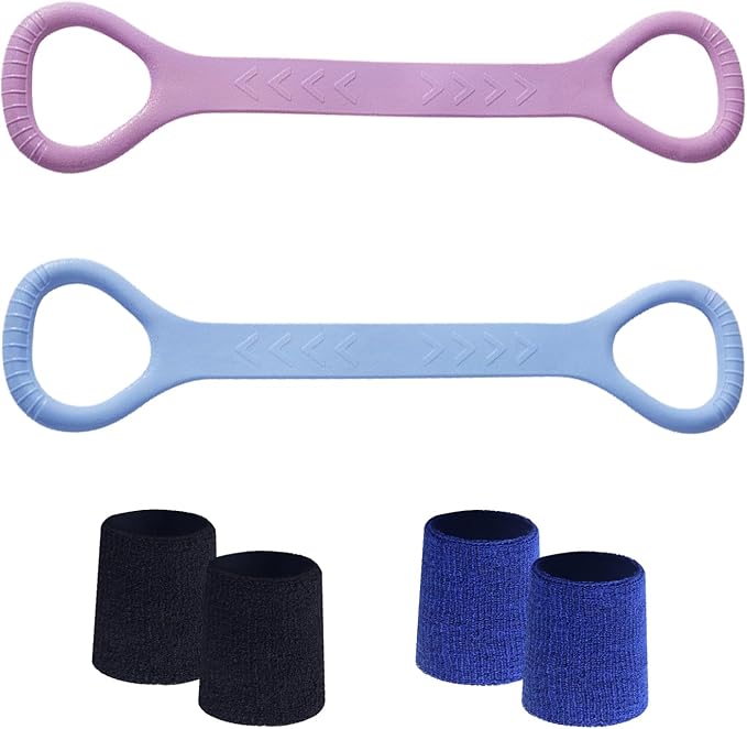 Figure 8 Fitness Resistance Band, Arm Back Shoulder Exercise Elastic Rope Stretch Fitness Band, Foot, Leg, Hand Stretcher, Arm Exerciser for Yoga Pilates Stretching Physical Therapy(Purple and Blue