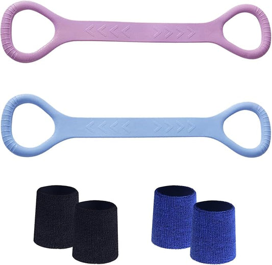 Figure 8 Fitness Resistance Band, Arm Back Shoulder Exercise Elastic Rope Stretch Fitness Band, Foot, Leg, Hand Stretcher, Arm Exerciser for Yoga Pilates Stretching Physical Therapy(Purple and Blue