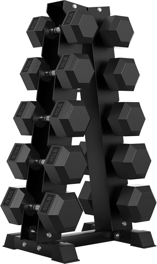 Hex Dumbbell Sets with Rack, 60-550 lb Rubber Encased Exercise & Fitness Dumbbells Set with Rack Option, Hand Weight for Strength Training, Weight Dumbbells