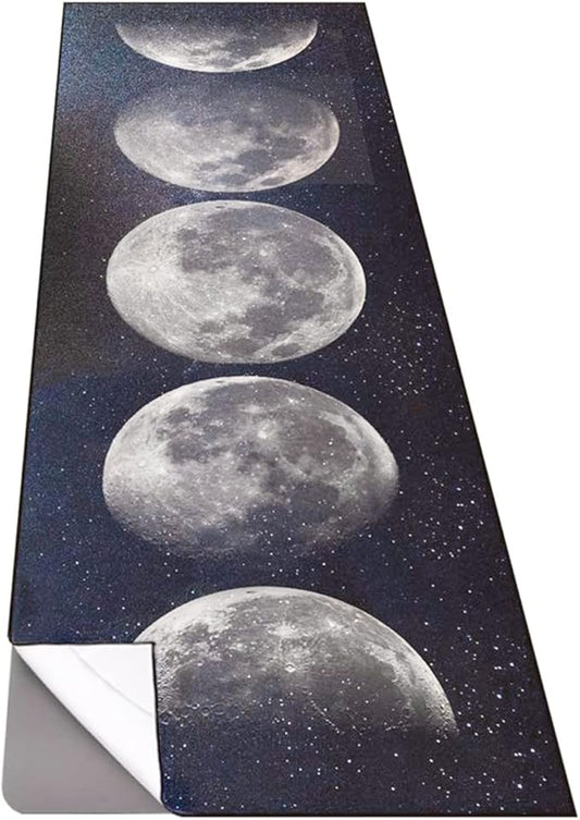 QiyI Yoga Mat Towel with Corner Pockets, Non Slip Sweat Absorbent Hot Yoga Towels, Soft Yoga Blankets with Travel Bag, Skidless Mat Cover for Workout, Gym, Fitness - 74"x26", Moon Cycle