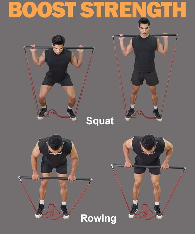 Fitarc Resistance Band Bar Pilates Bar Weighted Bars for Exercise Strength Training Home Gym Fitness Resistance Bar - Adjustable 39" to 26"