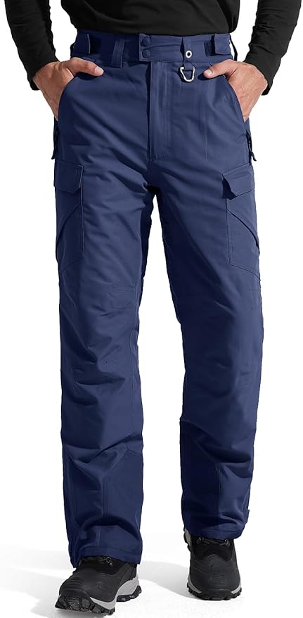 FREE SOLDIER Men's Waterproof Snow Insulated Pants Winter Skiing Snowboarding Pants with Zipper Pockets