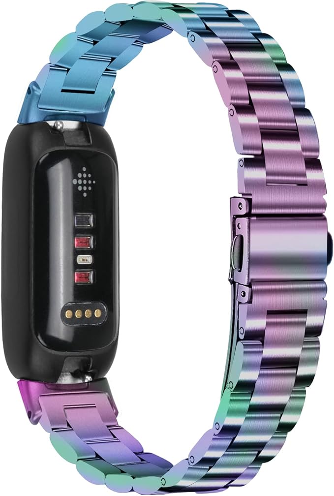 Stainless Steel Band Compatible with Fitbit Inspire 3, Adjustable Metal Watch Bands Bracelets,Wristband Replacement for Women Men(Colourful)