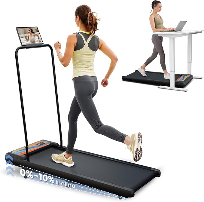 Walking Pad Treadmill, Adjustable 10% Incline 450LBS Capacity, 3.5HP 4 in 1 Portable Treadmills for Home Office, Under Desk Treadmill with Handle Bar, LED Display Remote Control
