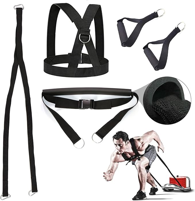 Exercise Resistance Fitness Bands Set Workout Equipment Double Endurance Weight Sled Harness Kits Sled Pulling Strap for Running Sprinting Resistance Speed Agility Training, Black