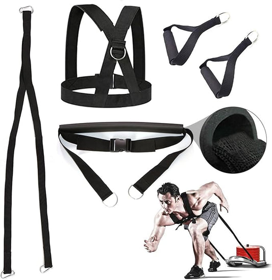 Exercise Resistance Fitness Bands Set Workout Equipment Double Endurance Weight Sled Harness Kits Sled Pulling Strap for Running Sprinting Resistance Speed Agility Training, Black