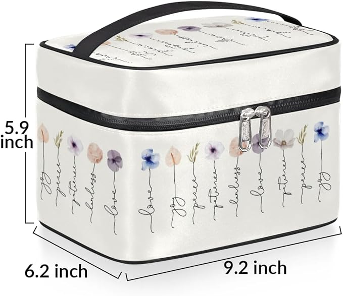 Large Makeup Bag Travel Cosmetic Bags for Women Watercolor Vintage Boho Spring Flower Floral Makeup Organizer Case Toiletry Bag for Girls Traveling Wide Open Portable Pouch with Handle