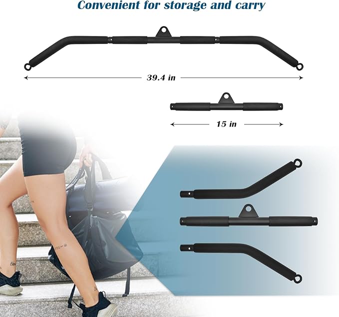 LAT Pull Down Bar, Dual Hook Bar Cable Attachment, Heavy Duty Gym Bar for Cable Machine, Suit for Resistance Band Training, Home Exercise