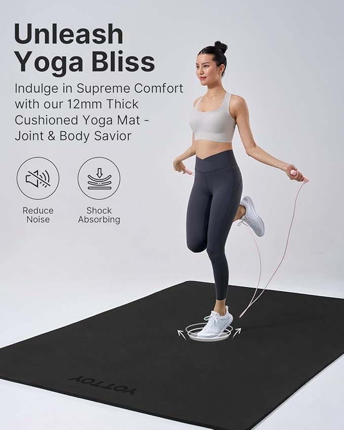 YOTTOY Large Yoga Mat (75 * 52 * 1/2inch),Extra Wide TPE Exercise Mat,Non-Slip Workout Mat for Pilates, Fitness, Barefoot, Home Gym Studio with Strap and Towel