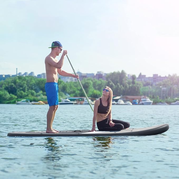 Inflatable Stand Up Paddle Board with SUP Accessories & Backpack. Paddle Boards for Adults. Non-Slip Deck, Wide Stance, Bottom Fin, Double Action Pump.