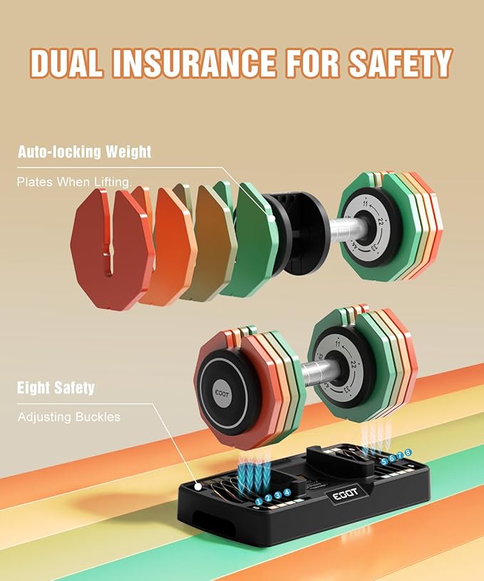 Adjustable Dumbbells Set/Single, 12.5LB/22.5LB/55LB 5 in 1 Free Adjustable Dumbbell Set with Anti-Slip Handle & Rainbow-colored Weight Plates for Home Gym, Weight Set for Women Men