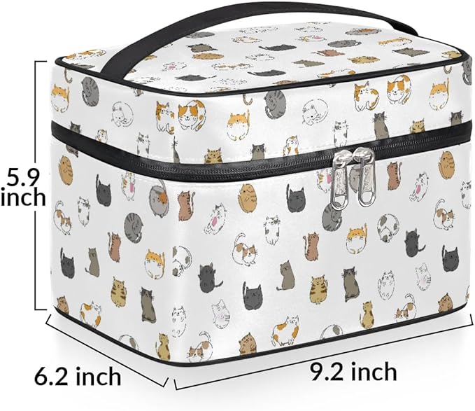 Large Makeup Bag Travel Cosmetic Bags for Women White Cute Colorful Animal Cat Makeup Organizer Case Toiletry Bag for Girls Traveling Wide Open Portable Pouch with Handle
