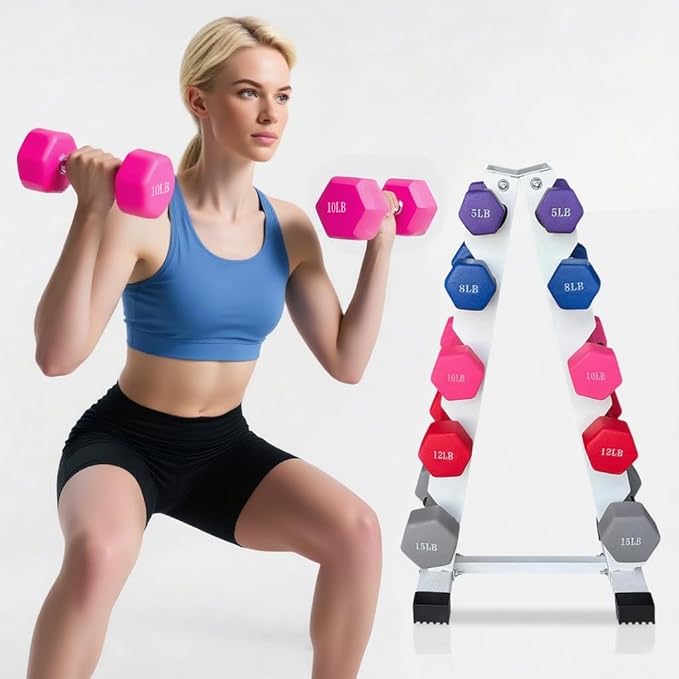Ritafer 6-10 Pair Hex Rubber Dumbbell Set 350/450 and 550 lbsï¼?-50 lbs )Hand Free Weight for Strength Coated Encased Iron Weights with Dumbbells Storage Rack Home Gym