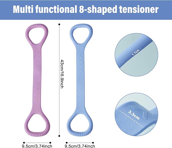 Figure 8 Fitness Resistance Band, Arm Back Shoulder Exercise Elastic Rope Stretch Fitness Band, Foot, Leg, Hand Stretcher, Arm Exerciser for Yoga Pilates Stretching Physical Therapy(Purple and Blue