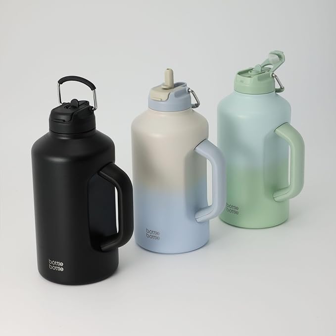 BOTTLE BOTTLE Insulated Water Bottle 64 oz with Straw and Dual-use Lid Stainless Steel Water Bottle with Handle Vacuum for Workout and Sports gray blue