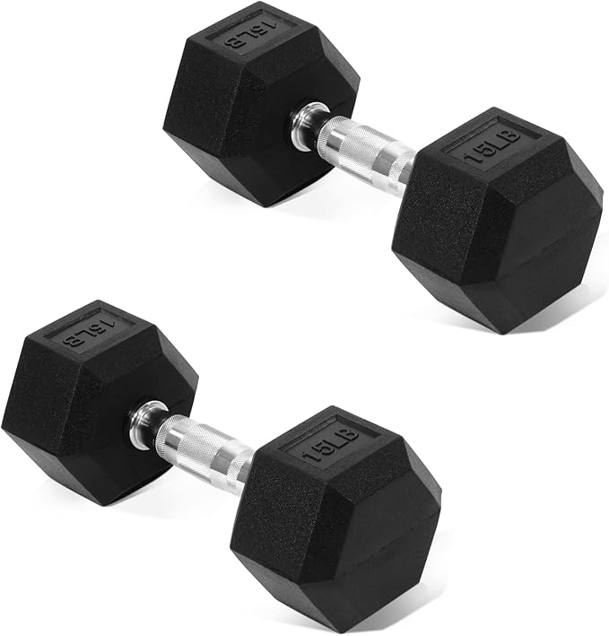 Rubber Encased Hex Dumbbell, Hand Weights with Anti-Slip Cast Iron Grip for Exercise & Fitness, Weights Dumbbells Set of 2 for Strength Training, 5-50 LBS Pair
