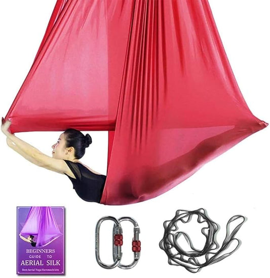 Aerial Yoga Hammock L:5M W:2.8M 5.5 Yards Aerial Pilates Silk Yoga Swing Set with 2000 Ibs Load Include Daisy Chain, Pose Guide