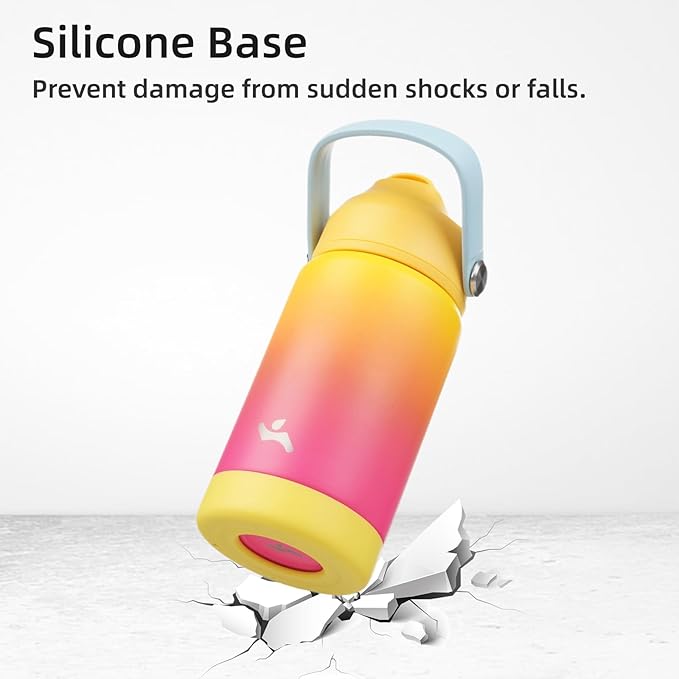 Insulated Water Bottle with Straw Lid,18 oz Stainless Steel Vacuum Metal Bottle with Silicone Handle,Rainbow