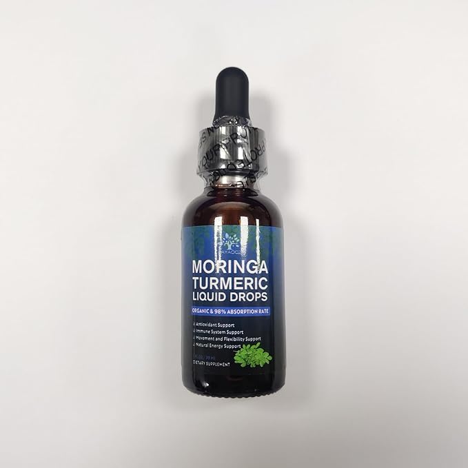 (2 Pack) Organic Moringa Leaf Extract Liquid Drops Supplement 1000mg with Turmeric and Black Pepper for Energy, Antioxidant and Skin, Green Superfood Supplement for Women Men, Vegan, 1 Fl Oz