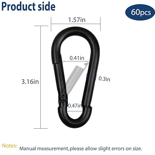 100Pcs 3" Heavy Duty Spring Snap Hook Carabiners, M8 5/16" Galvanized Steel Black Carabiner Clip, Quick Link Keychain for Hammock Swing Set Outdoor Travel Camping Fishing Hiking