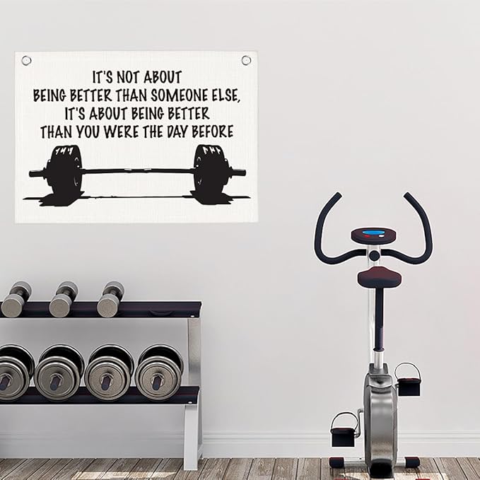 It's Not About Being Better Than Someone Else Gym Motivational Wall Art Banner Dorm Posters Gifts for Guys Men Women Gym Flag Decor for Home Gym Bedroom Workout Room 30x20 Inchs