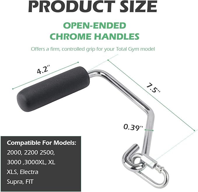 Open Ended Chrome Grip Handles for Total Gym Accessories - Compatible with Total Gym XLS, Supra, Electra, FIT - Replacement Parts