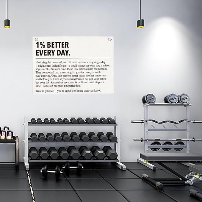 1% Better Every Day Gym Motivational Wall Art Banner Dorm Posters Gifts for Guys Men Women Gym Flag Decor for Home Gym Bedroom Workout Room 30x20 Inchs
