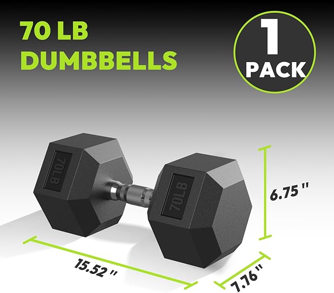 Hex Dumbbell 40-125 lb, Rubber Encased Exercise & Fitness Dumbbells, Hand Weight for Strength Training
