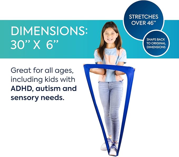 BouncyBand Stretch Band Focus Tool – 30” Resistance Band for Kids Stretches to Over 46” – Silent Sensory Tool Awakens Imagination, Develops Balance, and Strengthens Muscles