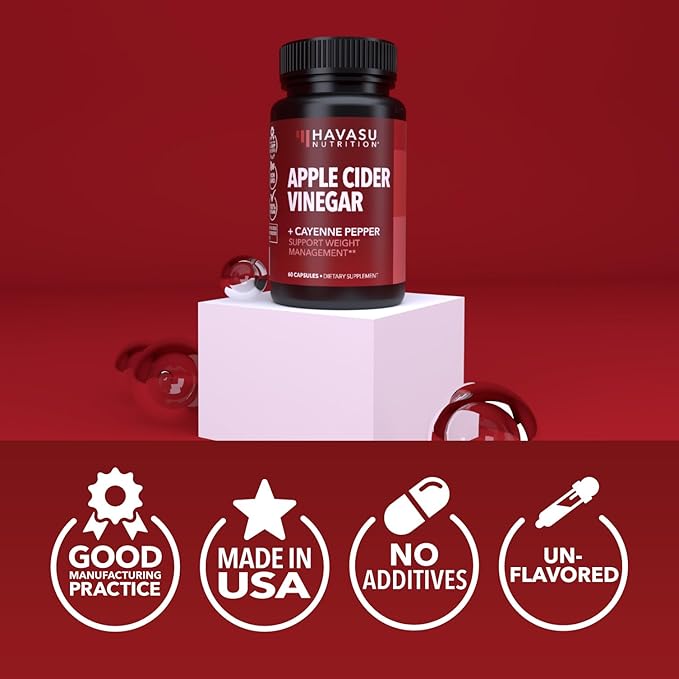 HAVASU NUTRITION Apple Cider Vinegar Capsules with 500mg Apple Cider Vinegar and 20mg Cayenne Pepper - Bloating Relief and Appetite Suppressant; Non-GMO; 60 Capsules for Men and Women