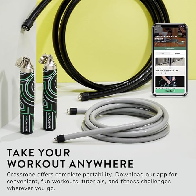 Crossrope Get Strong Set - Weighted Jump Ropes for Strength Training - Improve Power and Endurance in a Fun Jump Rope Workout - 1LB and 2LB Ropes with Power Handles