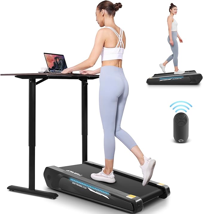 FUNMILY Smallest Walking Pad with 5% Incline, 2 in 1 Under Desk Treadmill for Home Office, 2.5 HP Mini Compact Walking Treadmill, Installation-Free/300lbs Weight Capacity/Unique Lighting Design