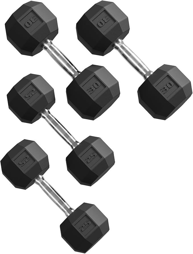 Rubber Coated Hex Dumbbell Weight Set, Multiple Sizes Exercise & Fitness Dumbbells,100LB Set,110LB Set,200LB,350LB,450LB,550LB, 35-50Lbs Pairs for Muscle Toning, Strength Building & Full Body Workout