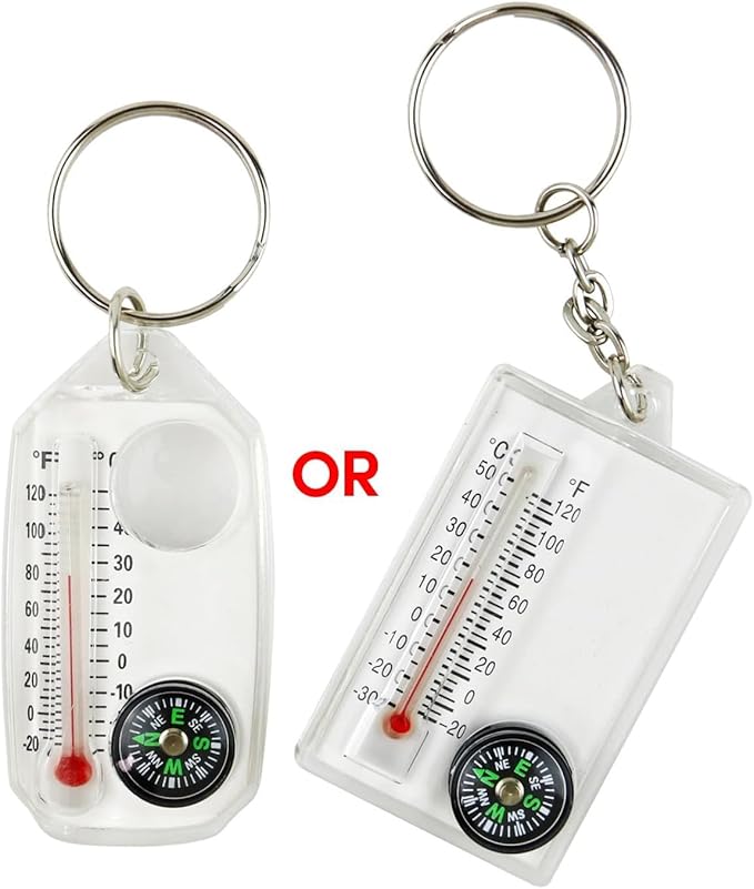 1Pc White Small Compasses Thermometer Keychain