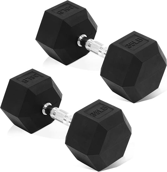 Rubber Encased Hex Dumbbell, Hand Weights with Anti-Slip Cast Iron Grip for Exercise & Fitness, Weights Dumbbells Set of 2 for Strength Training, 5-50 LBS Pair