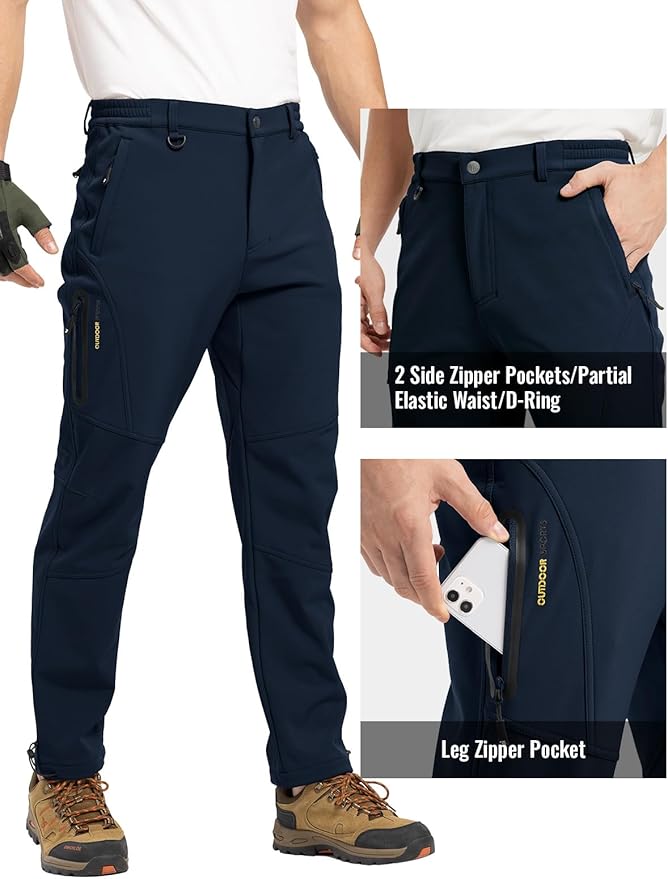 Rdruko Men's Snow Pants Waterproof Insulated Winter Hiking Pants Snowboard Fleece Lined Softshell Ski Pants