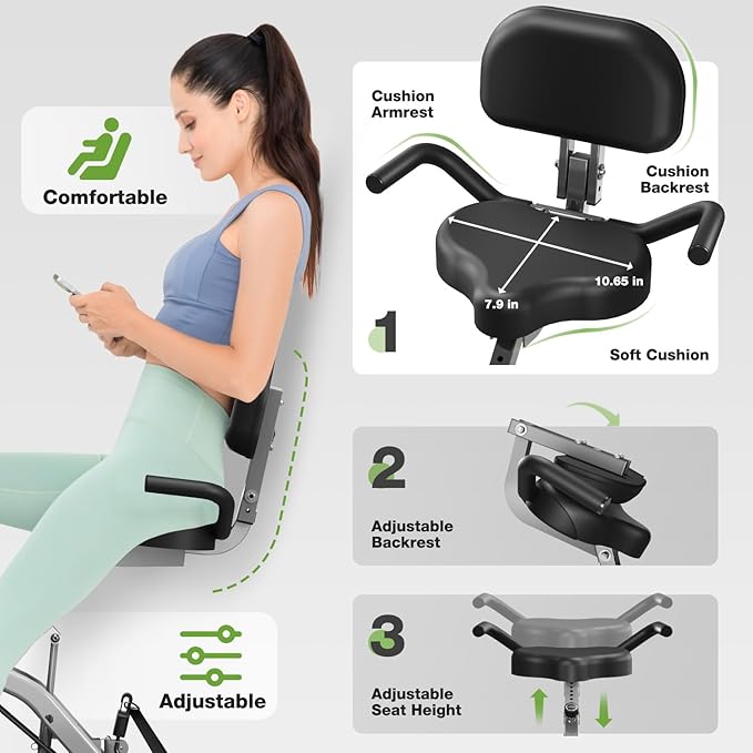 Exercise Bike, 5 in 1 Foldable Stationary Bike for Seniors, 16-Level Adjustable Magentic Resistance, Indoor Workout Bike with 330LB Capacity, Comfortable Seat Backrest X-bike