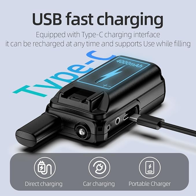 2 Pack Long Distance Walkie Talkies Portable FRS 4000mAh Rechargeable 16 Channel M3Plus