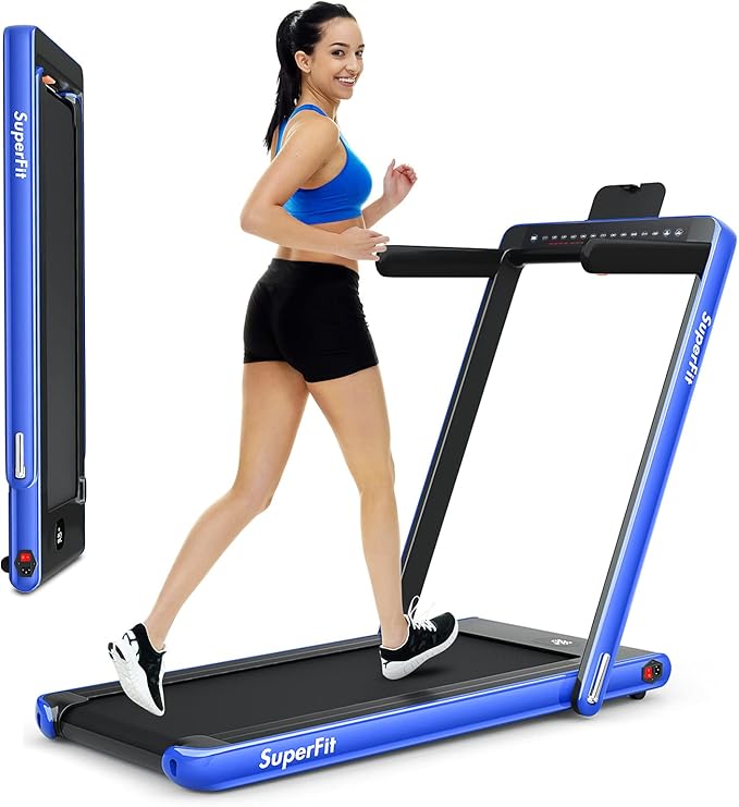 GYMAX Walking Pad, Dual LED Display 2 in 1 Under Desk Treadmill for Home with Remote & Smart App Control, 2.25HP Foldable Portable Treadmill Running Machine for Office Small Space