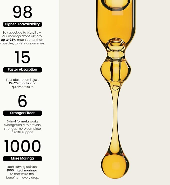 (2 Pack) Organic Moringa Leaf Extract Liquid Drops Supplement 1000mg with Turmeric and Black Pepper for Energy, Antioxidant and Skin, Green Superfood Supplement for Women Men, Vegan, 1 Fl Oz